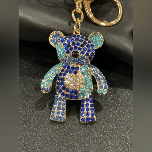 Mint Accessories - BAG CHARM  Gold Tone Clear Heart Blue Crystal Bear Bag Charm Keychain Mint